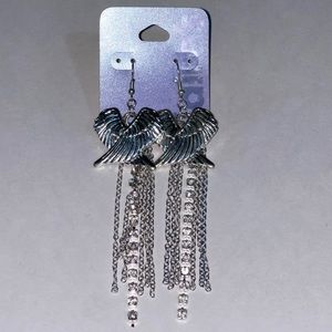Claire’s Silver Wings & Rhinestone Chain Angel Wings Earrings